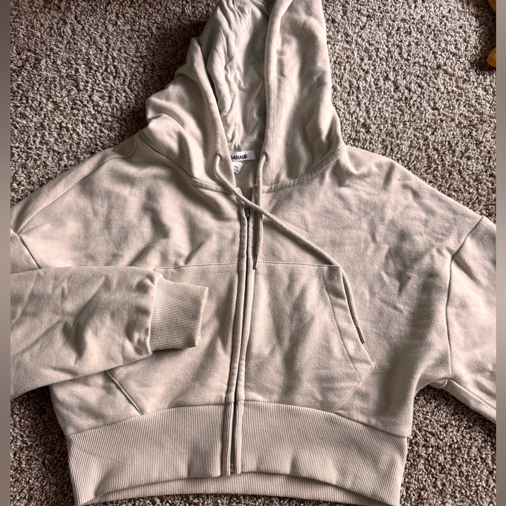 Garage cropped zip up, size S, tan.